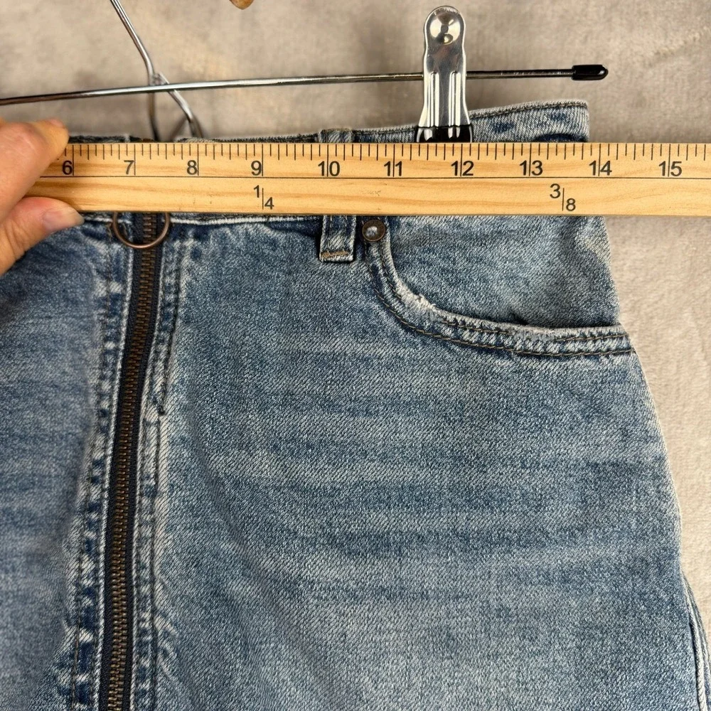 We The Free Free People Denim Mini Skirt Blue Front Zip Raw‎ Hem Size 26
